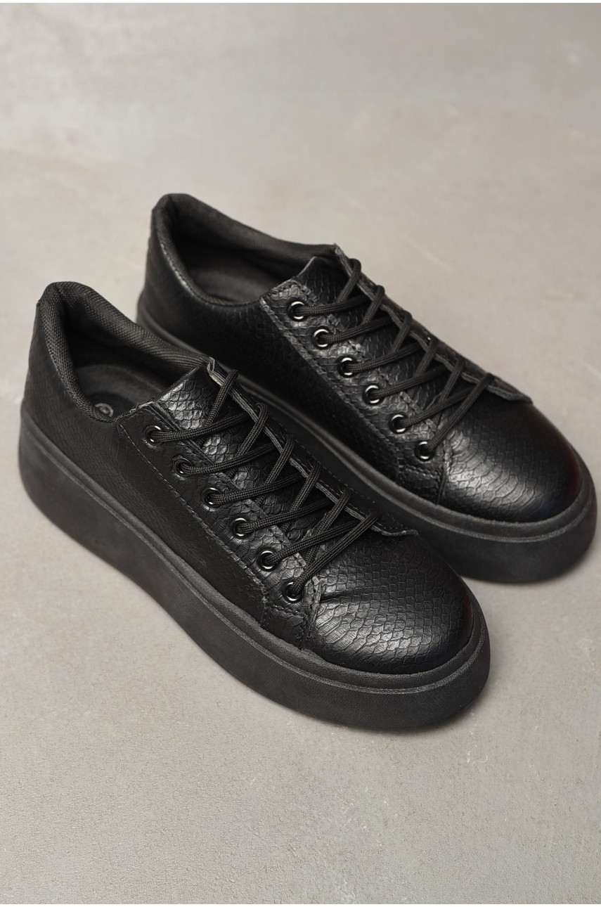 Кросівки жіночі чорного кольору на шнурівці 2024-10-1 196971 Кросівки жіночі чорного кольору на шнурівці 2024-10-1 196971