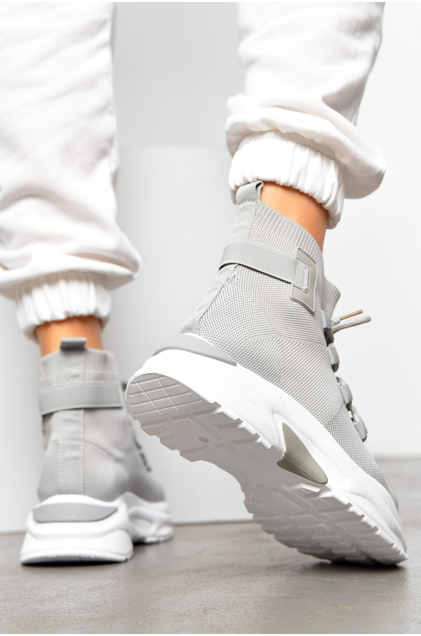 Кросівки жіночі сірого кольору текстиль на шнурівці 827-8 197085