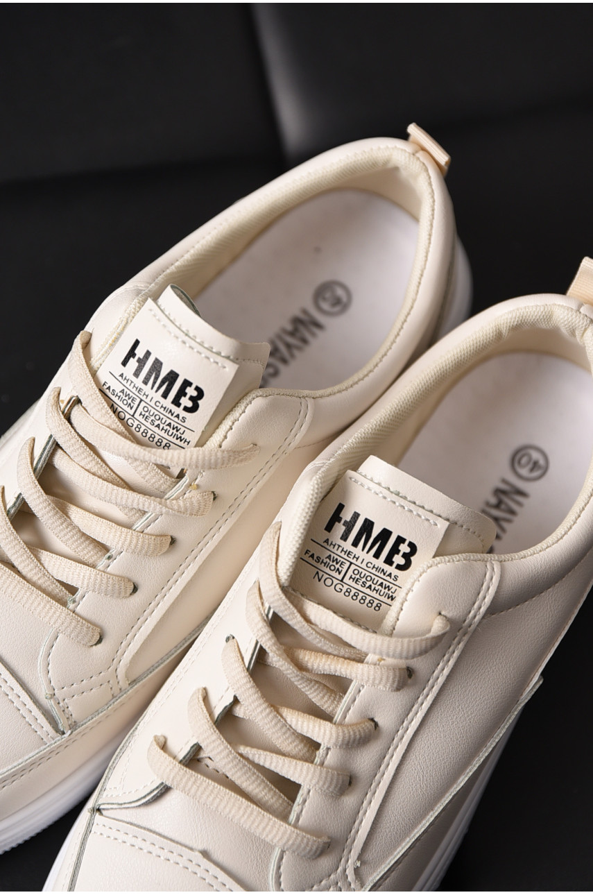 Кросівки жіночі бежевого кольору на шнурівці в-2 197128