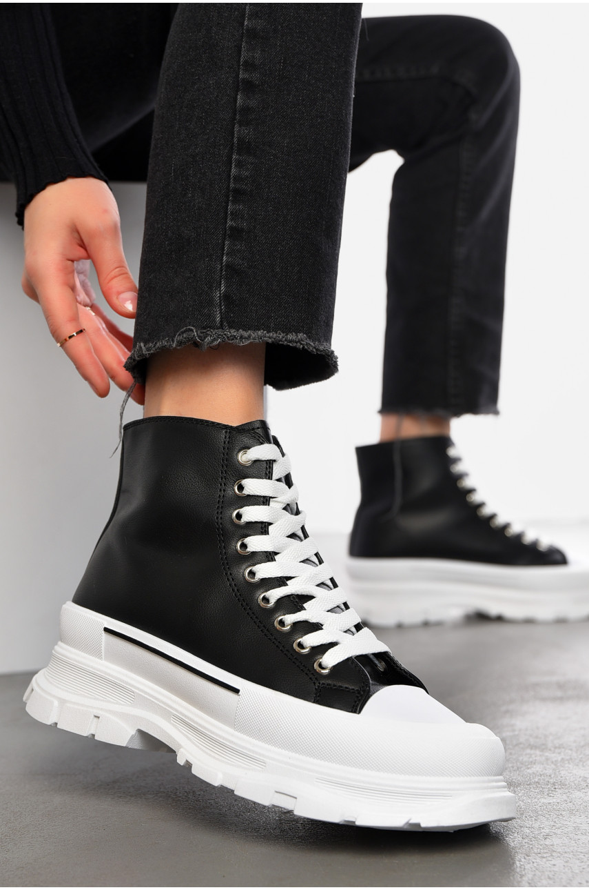 Кеды женские высокие черно-белого цвета на шнуровке а2035-2 197161