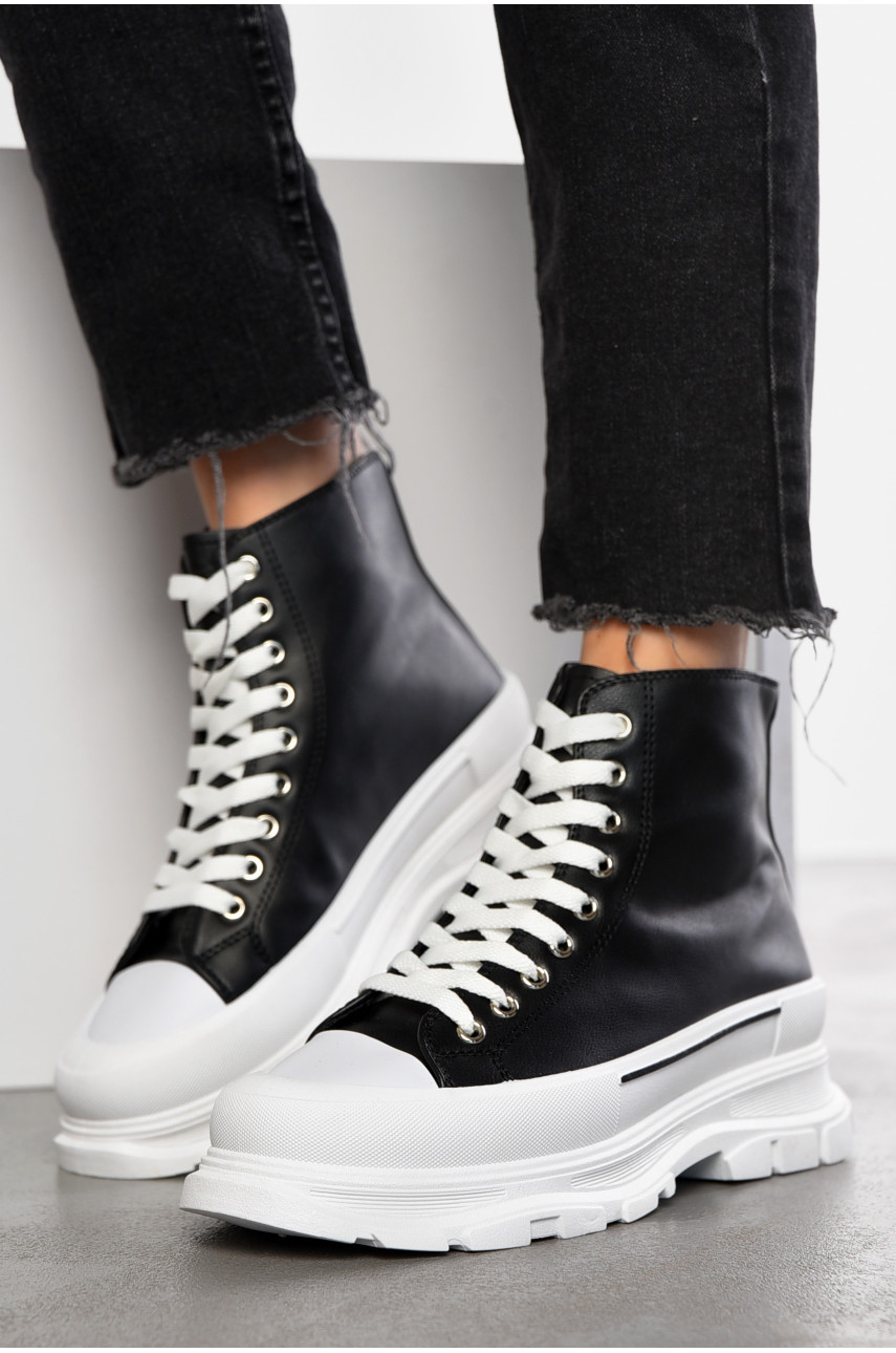 Кеды женские высокие черно-белого цвета на шнуровке а2035-2 197161