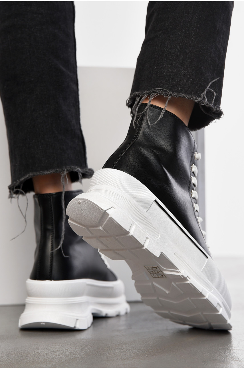 Кеды женские высокие черно-белого цвета на шнуровке а2035-2 197161