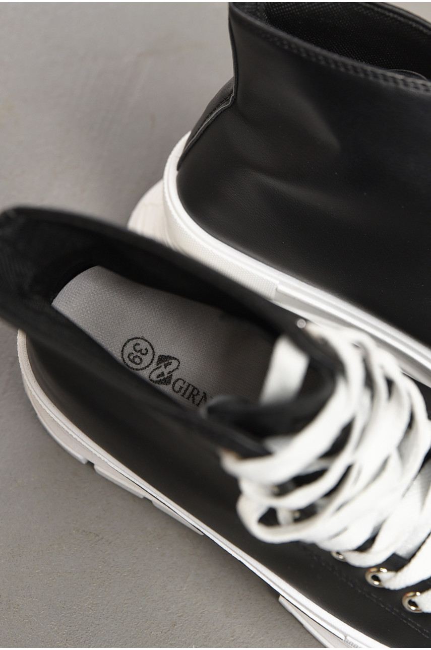 Кеды женские высокие черно-белого цвета на шнуровке а2035-2 197161