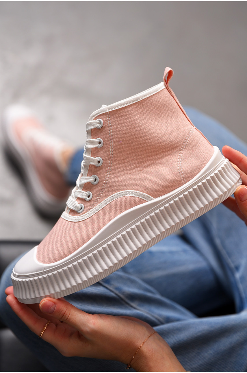 Кеды женские высокие розового цвета на шнуровке 812-3 197162