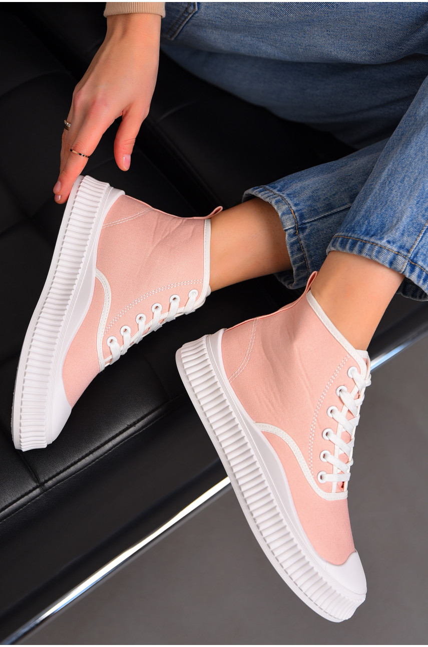 Кеды женские высокие розового цвета на шнуровке 812-3 197162