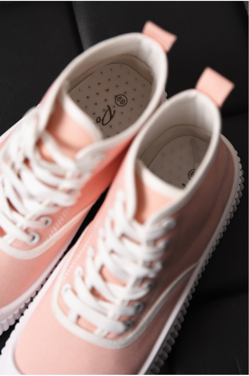 Кеды женские высокие розового цвета на шнуровке 812-3 197162