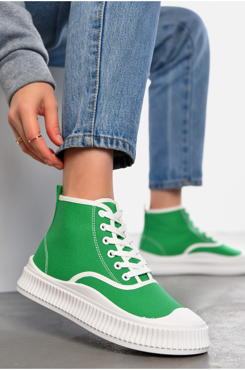 Кеды женские высокие зеленого цвета на шнуровке 812-2 197163
