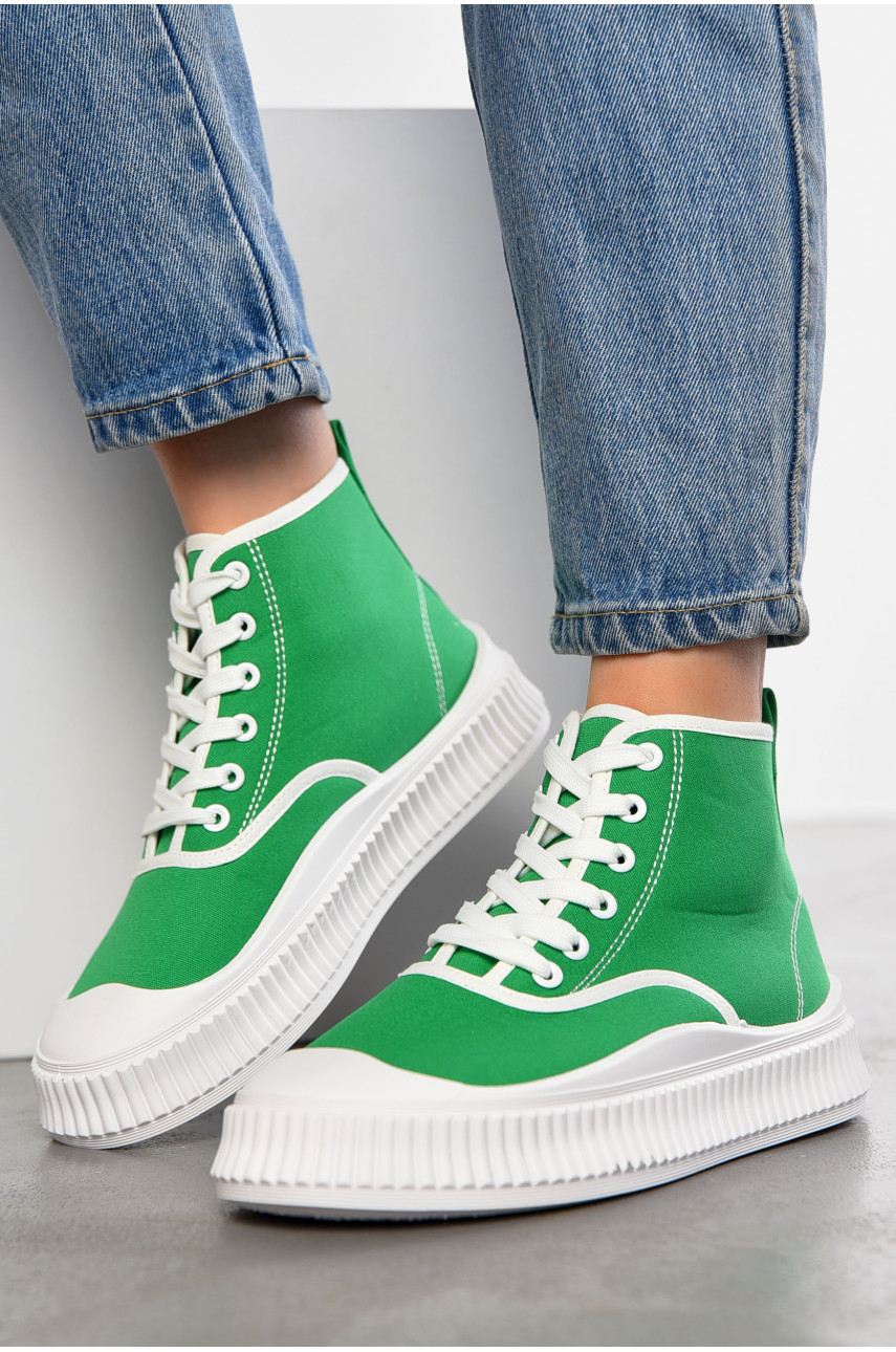 Кеды женские высокие зеленого цвета на шнуровке 812-2 197163