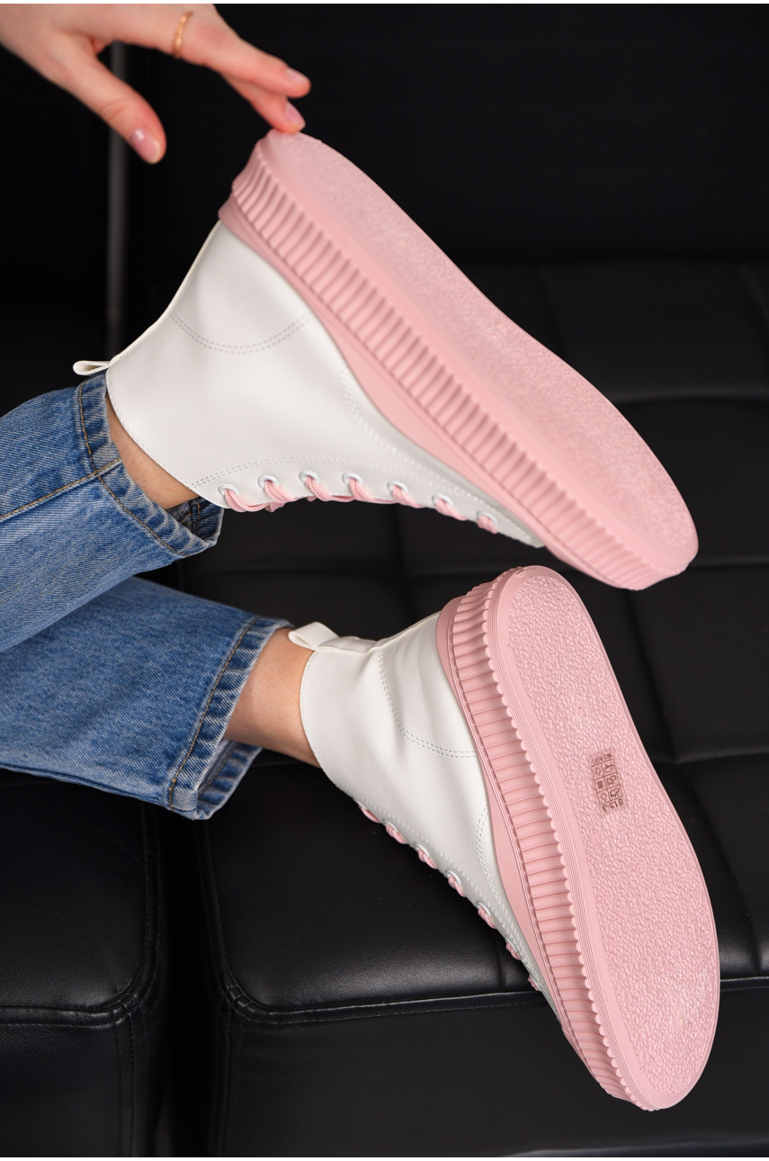 Кеды женские высокие бело-розового цвета на шнуровке 813-3 197164