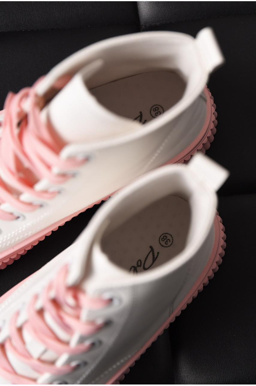 Кеды женские высокие бело-розового цвета на шнуровке 813-3 197164