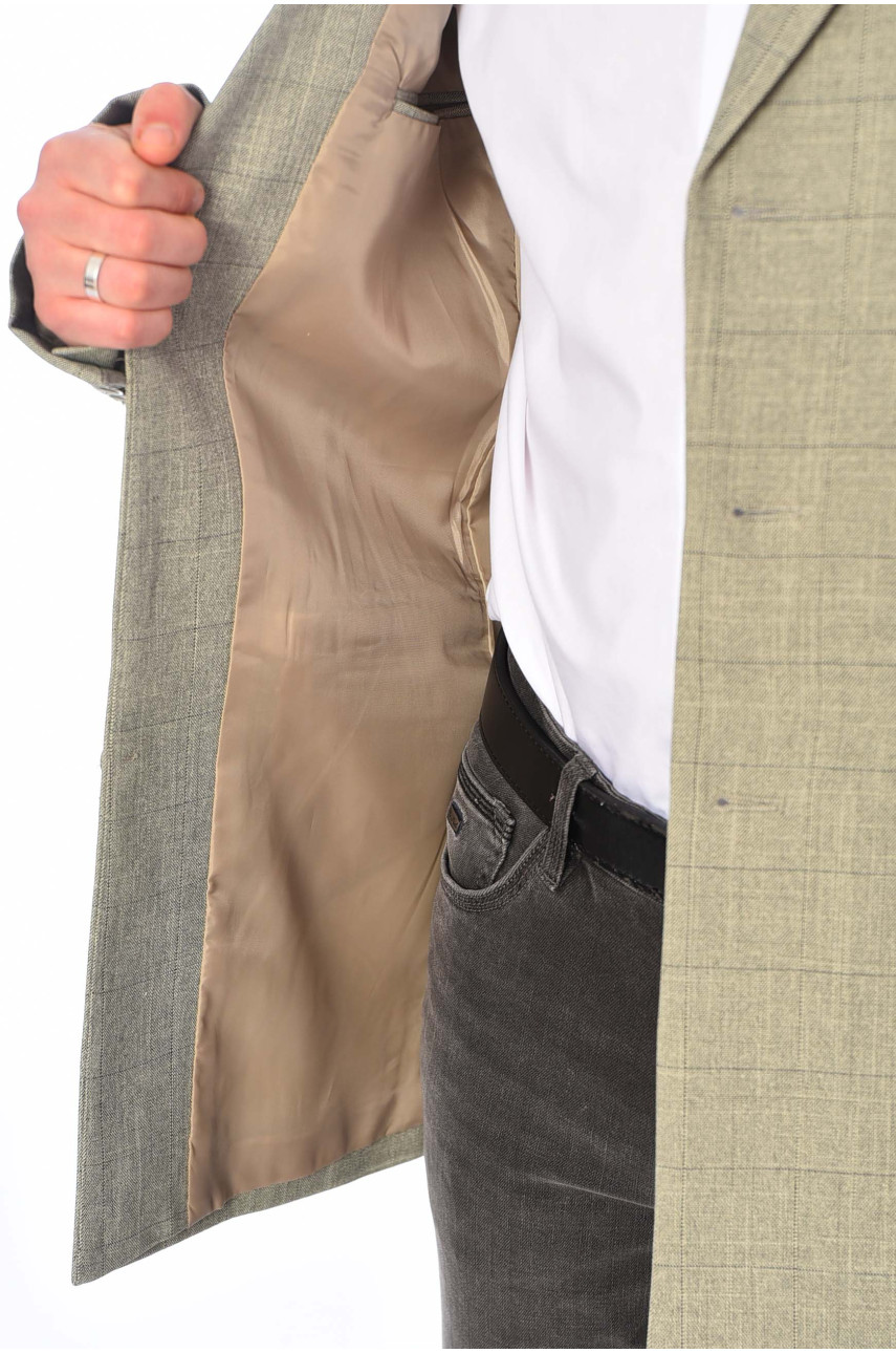 Пиджак мужской однотонный оливкового цвета 197264 Пиджак мужской однотонный оливкового цвета 197264