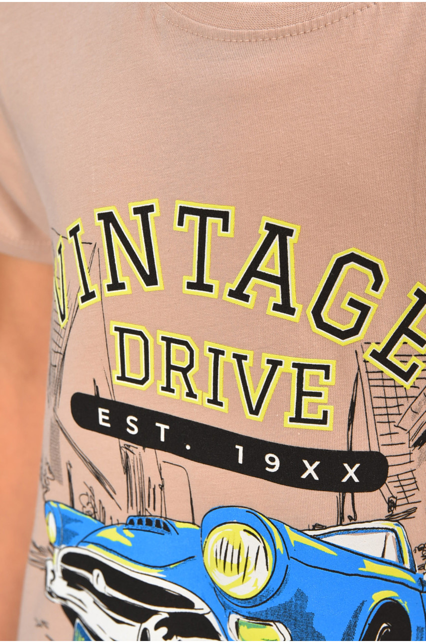 Футболка дитяча для хлопчика бежевого кольору 197369 Футболка дитяча для хлопчика бежевого кольору 197369