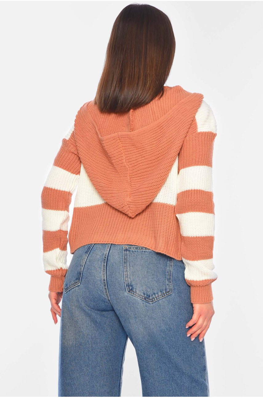 Свитер женский  бело-розового цвета с капюшоном Уценка 350 197371