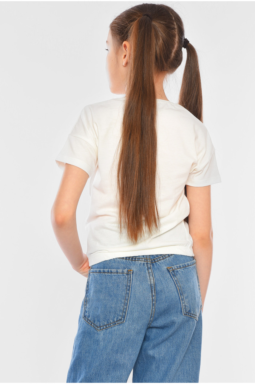 Футболка детская для девочки молочного цвета 197377 Футболка детская для девочки молочного цвета 197377