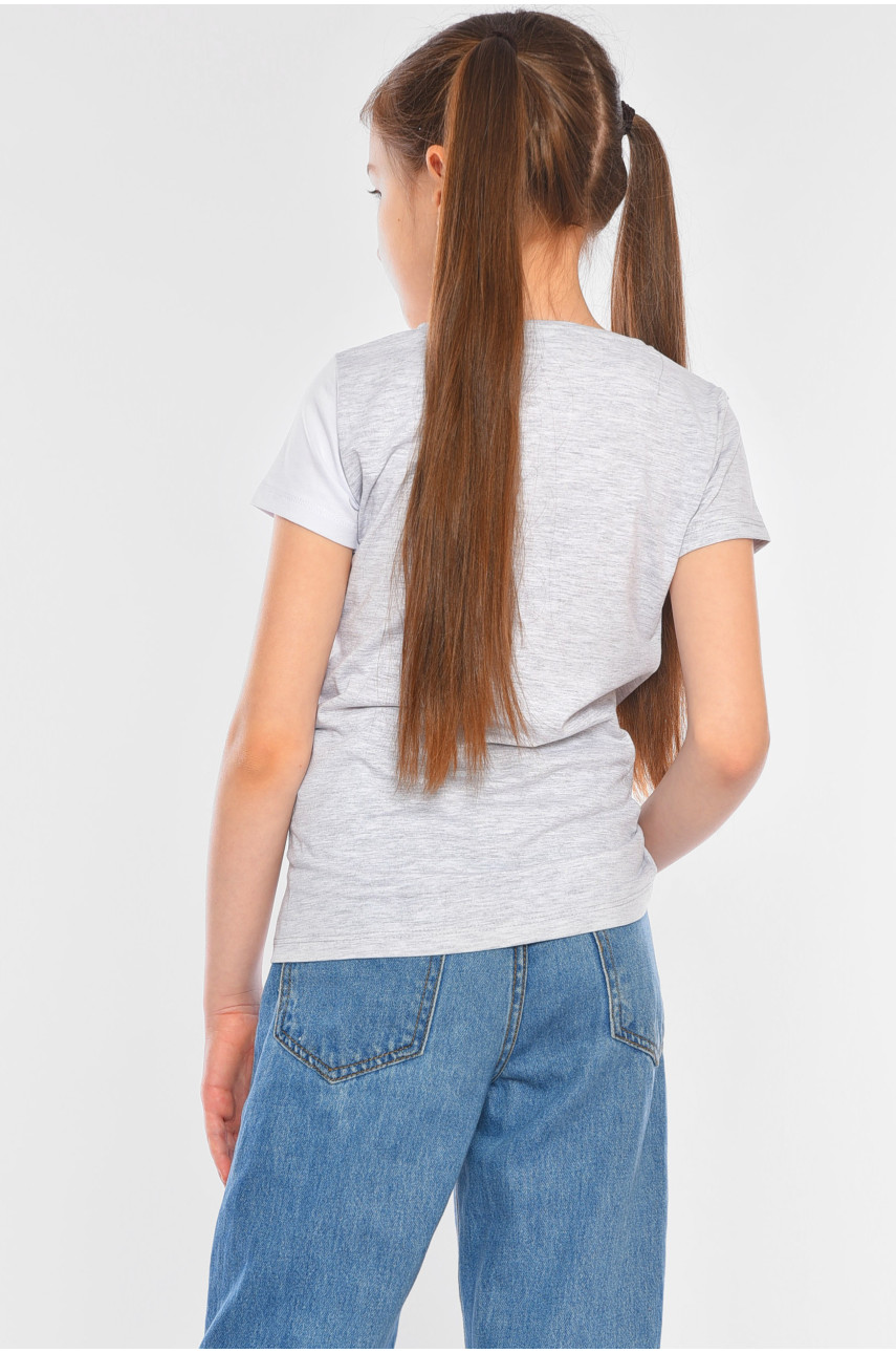 Футболка детская для девочки серого цвета 197382 Футболка детская для девочки серого цвета 197382