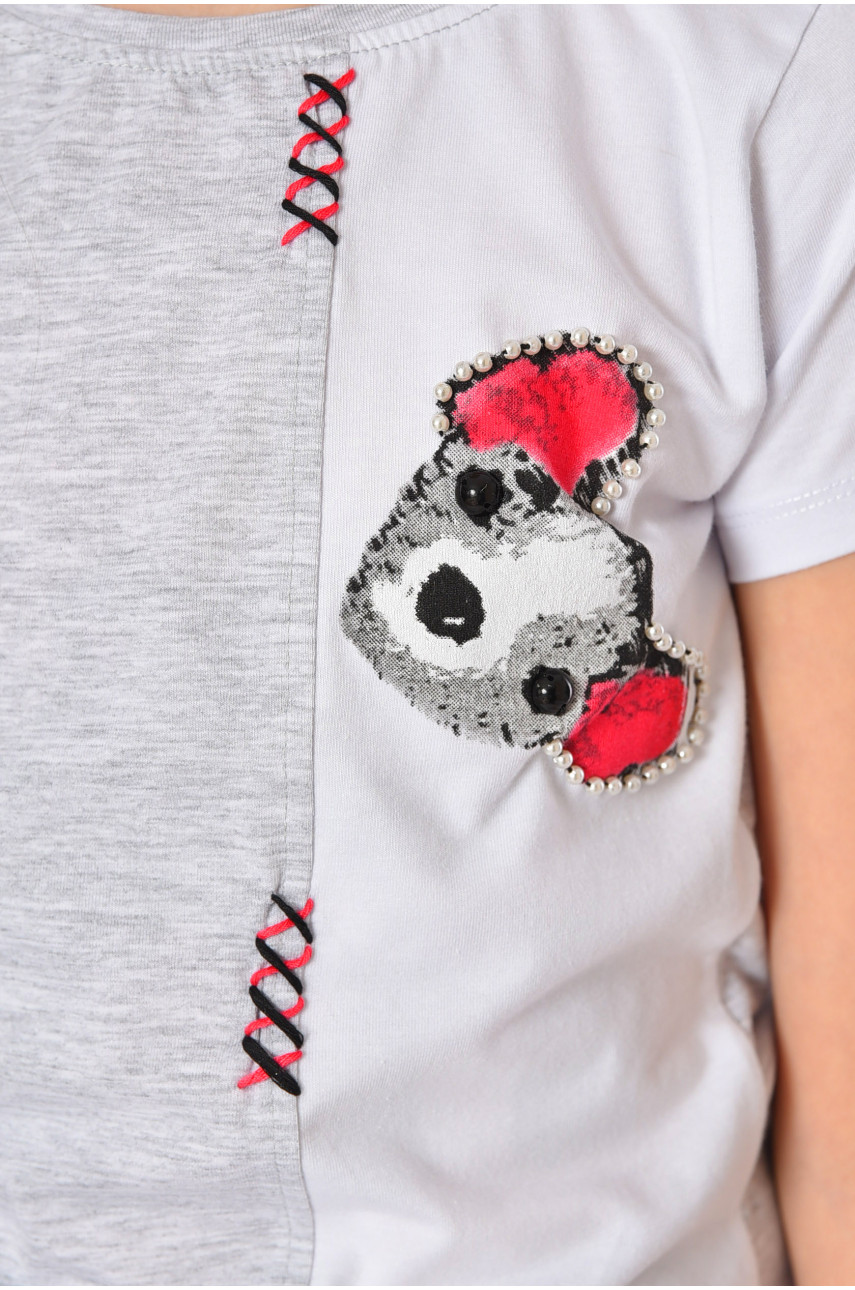 Футболка детская для девочки серого цвета 197382 Футболка детская для девочки серого цвета 197382