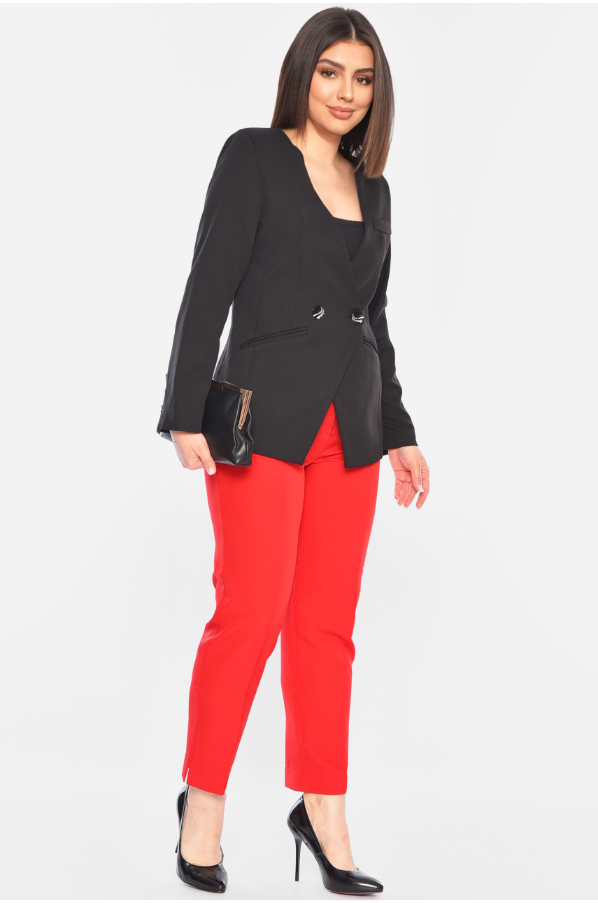 Костюм жіночий брючний чорного-червоного кольору 2322-2313 197436