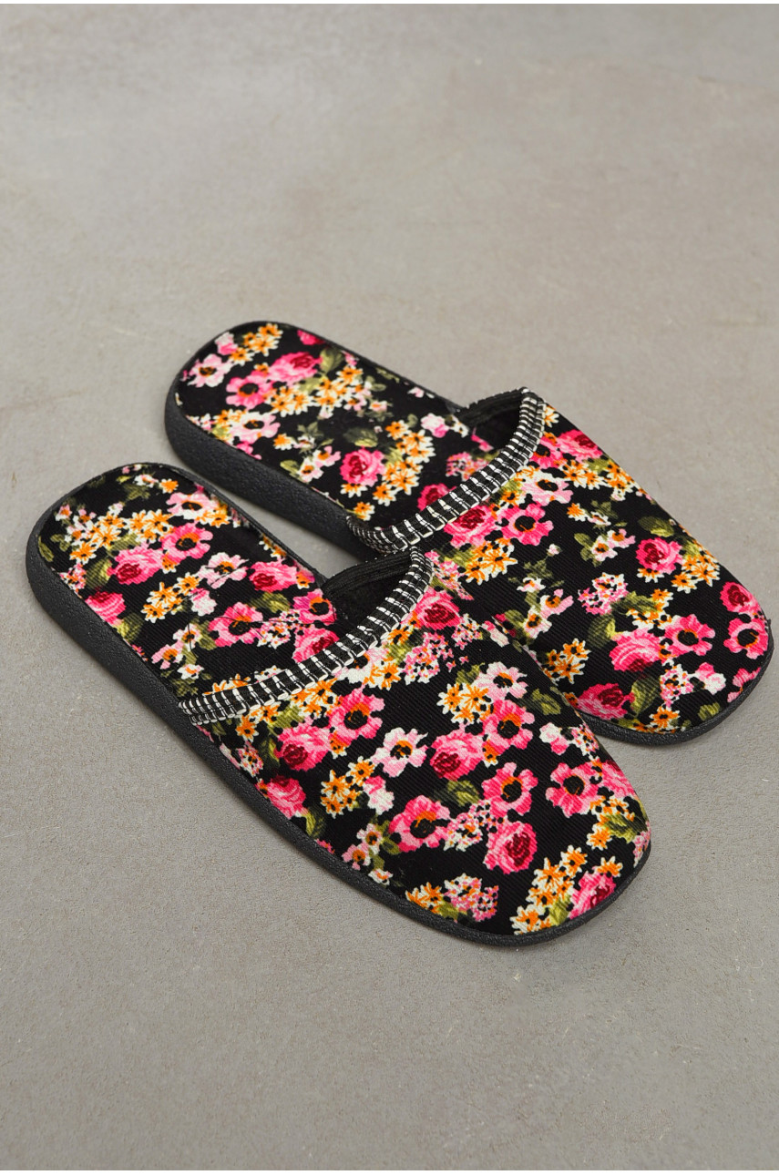 Капці жіночі чорного кольору в квітку АСА 197946 Капці жіночі чорного кольору в квітку АСА 197946
