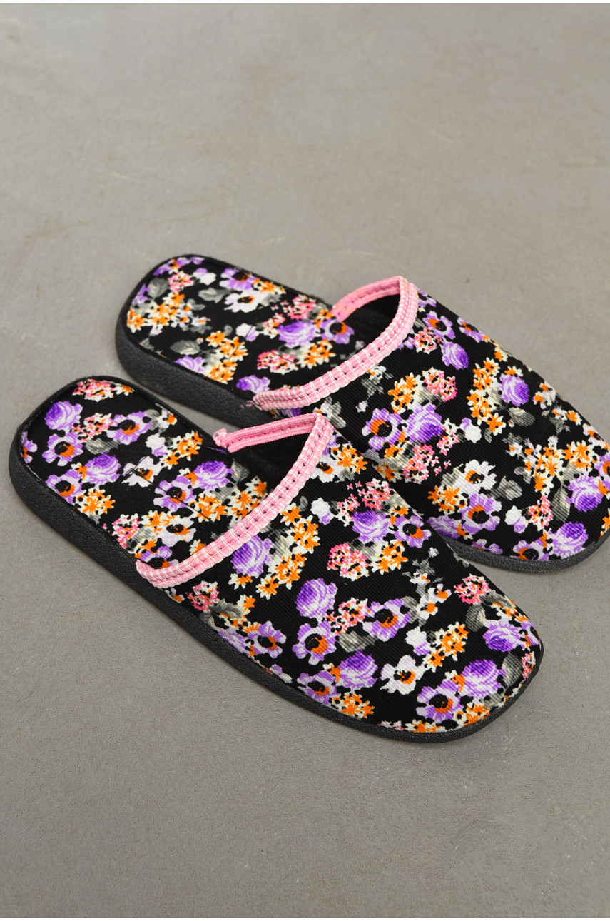 Капці жіночі чорного кольору в квітку АСА 197948 Капці жіночі чорного кольору в квітку АСА 197948