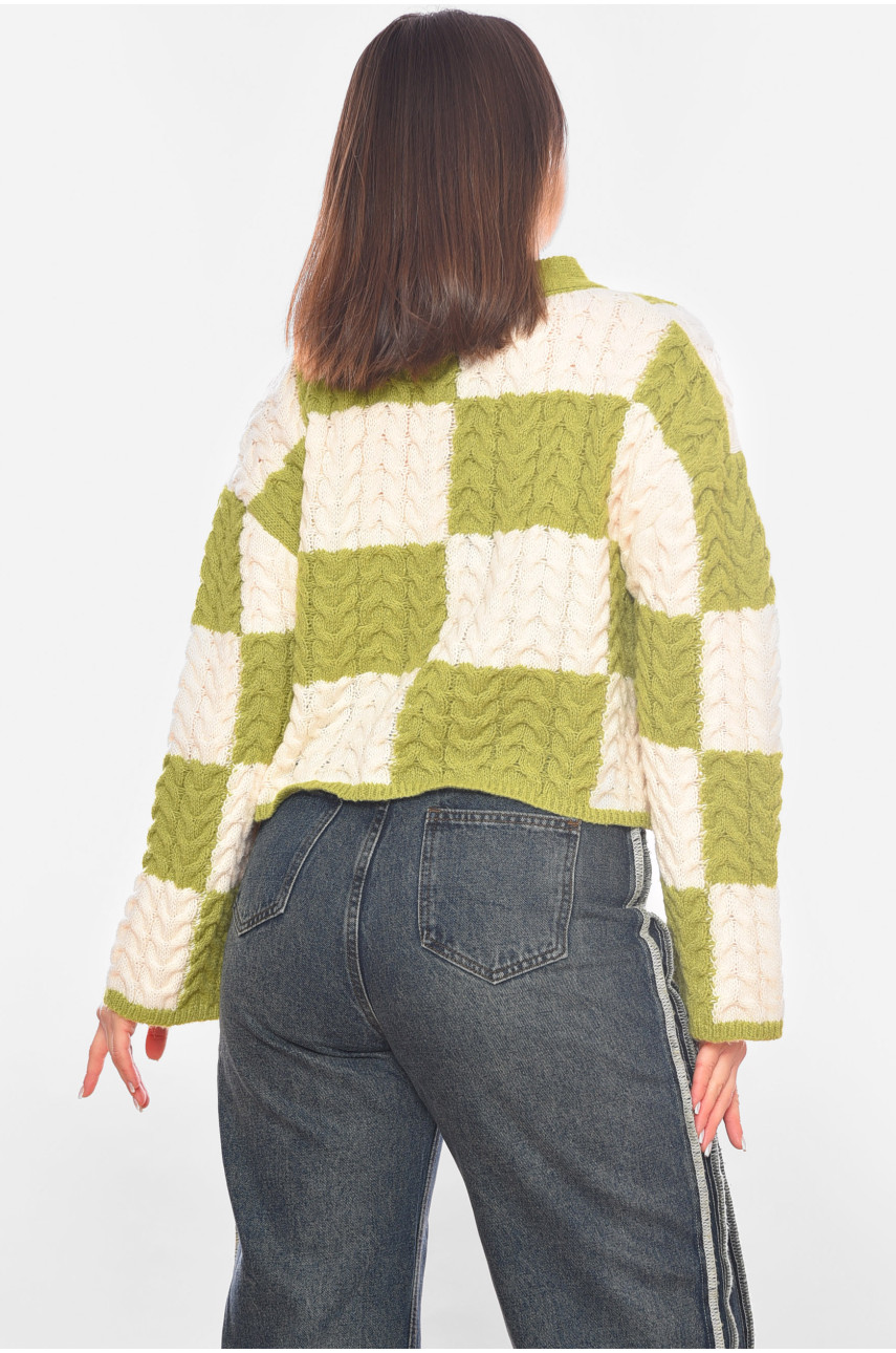 Кофта женская на пуговицах зеленого цвета 197956 Кофта женская на пуговицах зеленого цвета 197956