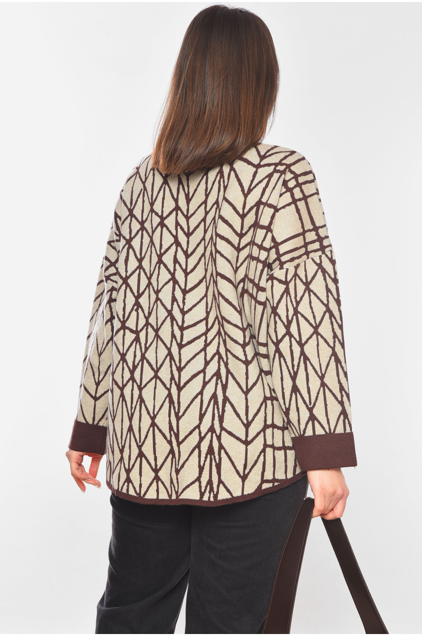 Кофта женская полубатальная бежевого цвета 197965 Кофта женская полубатальная бежевого цвета 197965