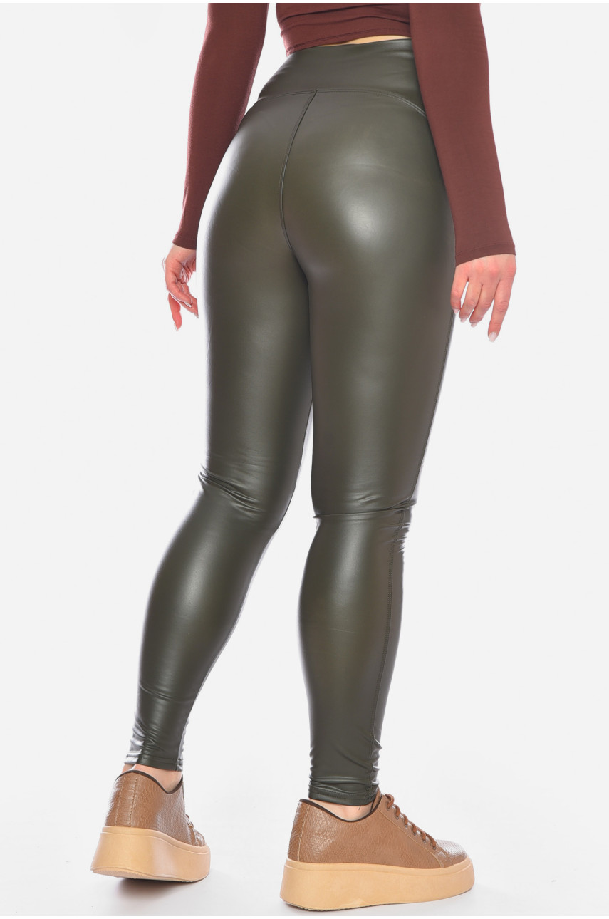 Лосины женские эко-кожа тёмно-зеленого цвета 198147 Лосины женские эко-кожа тёмно-зеленого цвета 198147