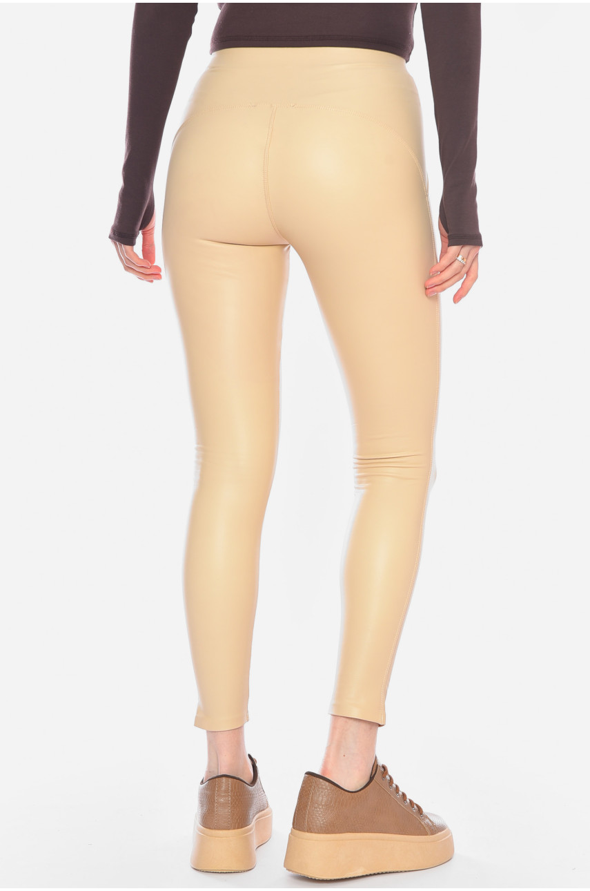 Лосини жіночі еко-шкіра бежевого кольору 198149 Лосини жіночі еко-шкіра бежевого кольору 198149