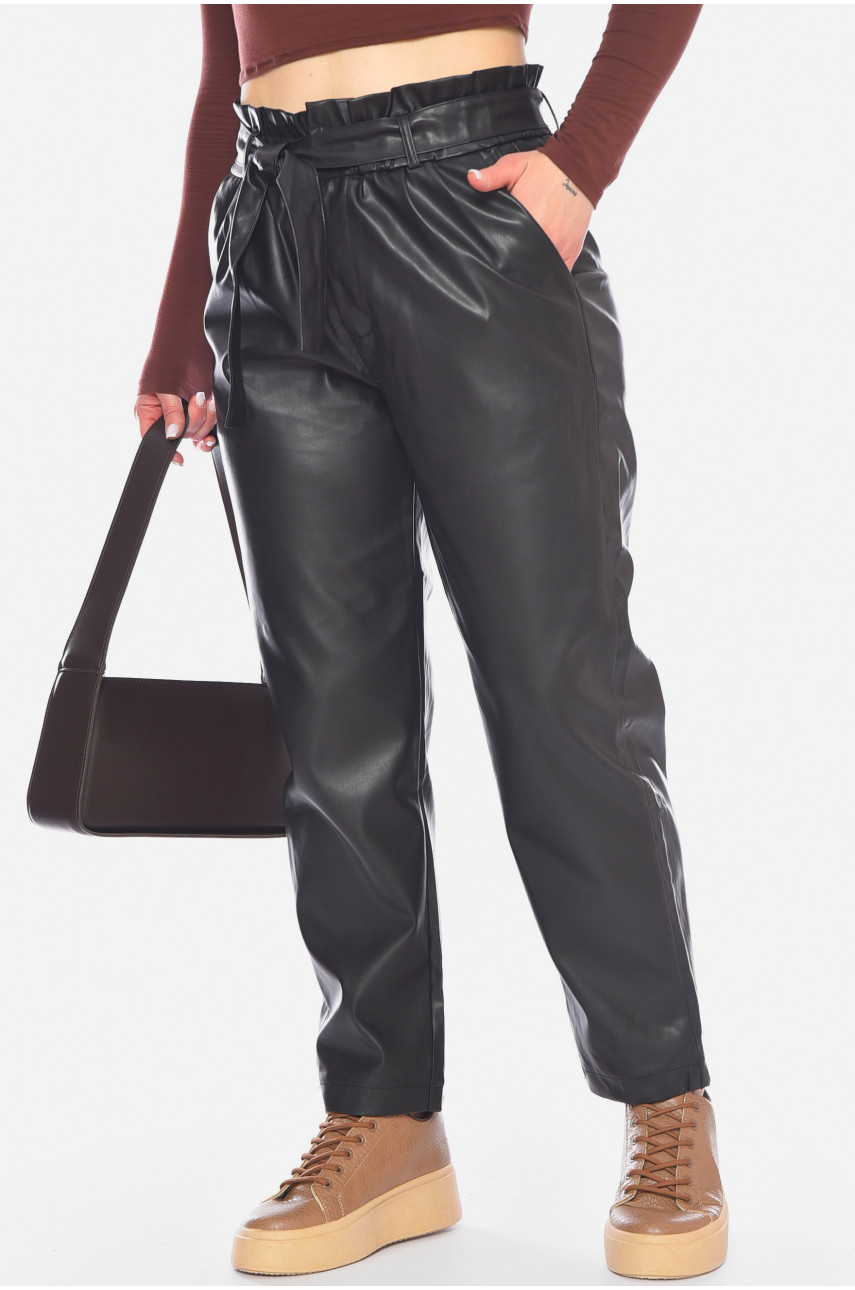 Штани жіночі еко-шкіра чорного кольору 198151 Штани жіночі еко-шкіра чорного кольору 198151