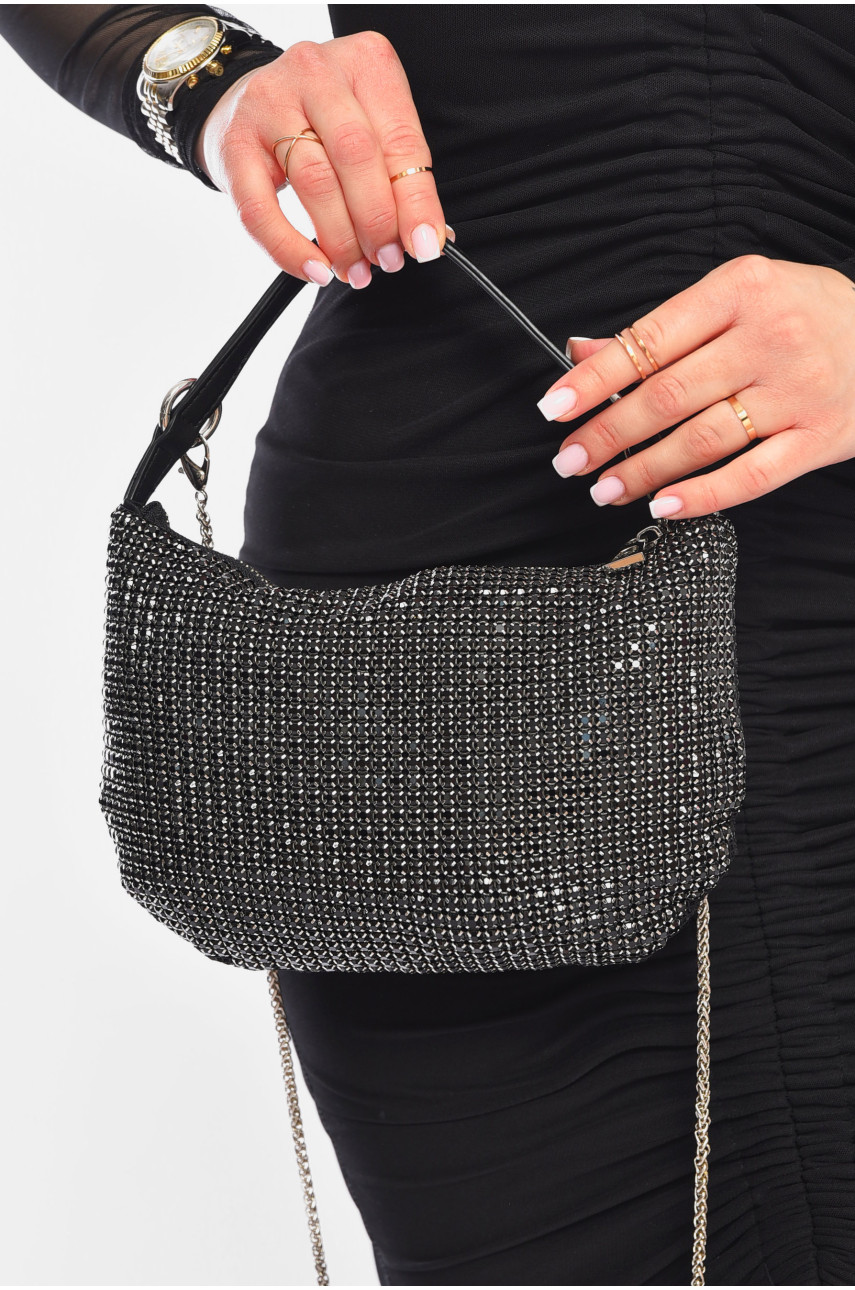 Сумка жіноча зі стразами чорного кольору 198172 Сумка жіноча зі стразами чорного кольору 198172