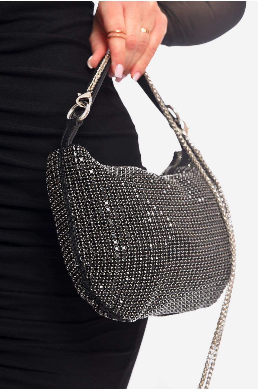 Сумка жіноча зі стразами чорного кольору 198172 Сумка жіноча зі стразами чорного кольору 198172