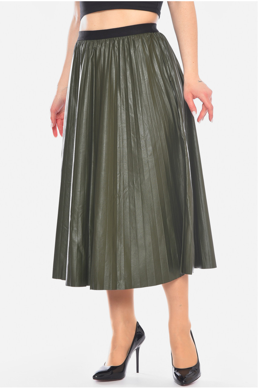 Юбка женская эко-кожа однотонная цвета хаки 198183 Юбка женская эко-кожа однотонная цвета хаки 198183