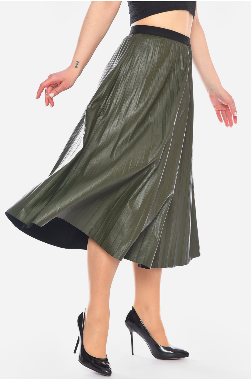 Юбка женская эко-кожа однотонная цвета хаки 198183 Юбка женская эко-кожа однотонная цвета хаки 198183