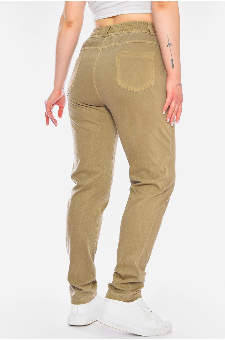 Штани жіночі однотонні бежевого кольору 4089-5 198212 Штани жіночі однотонні бежевого кольору 4089-5 198212