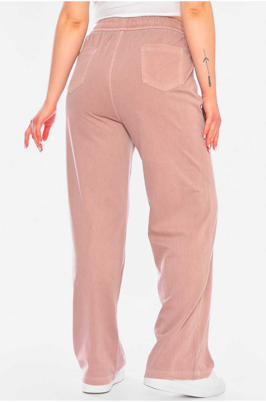 Штаны женские однотонные полубатальные  розового цвета 4066 198246