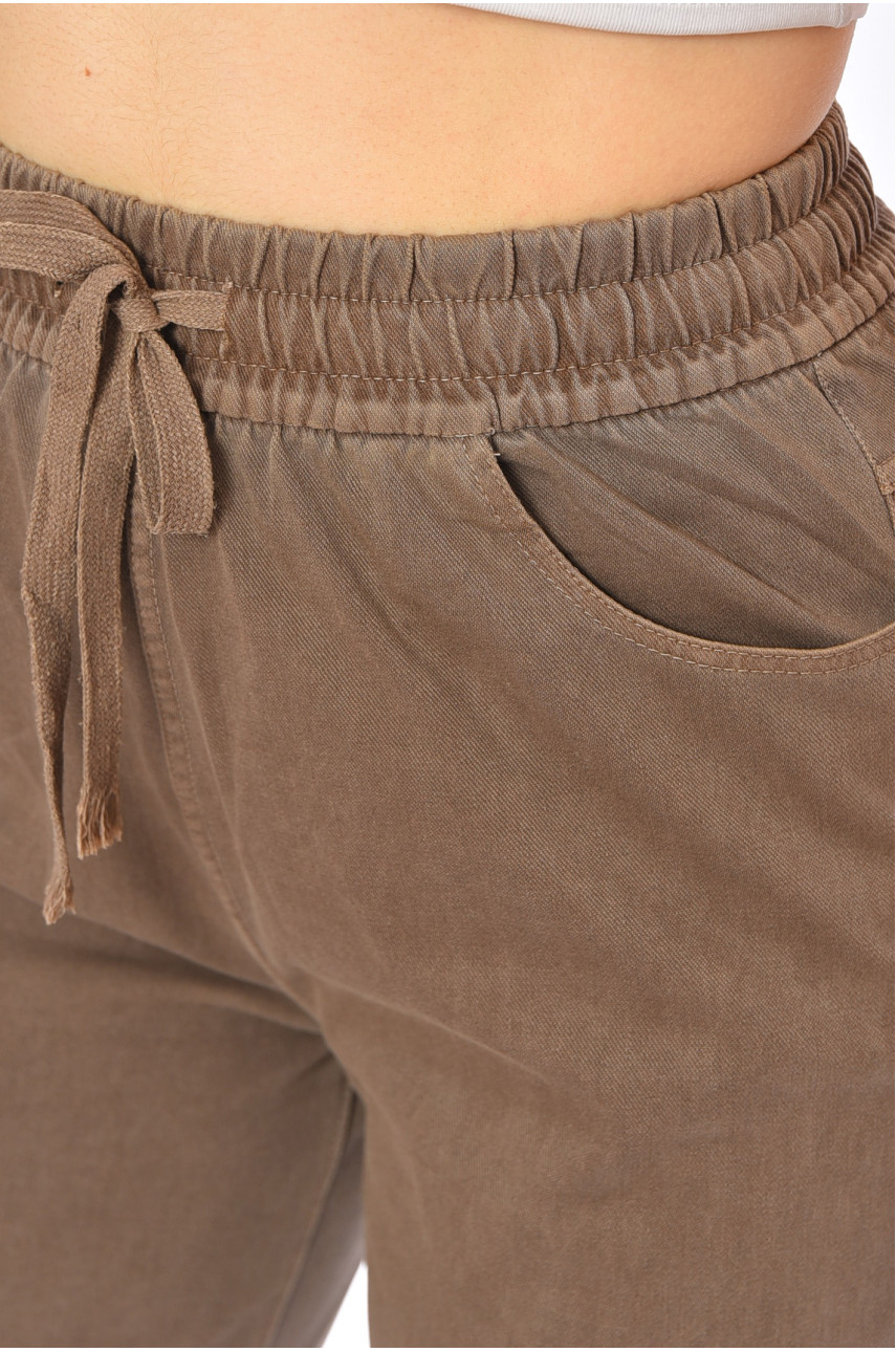Штани жіночі однотонні темно-бежевого кольору 4058 198267 Штани жіночі однотонні темно-бежевого кольору 4058 198267