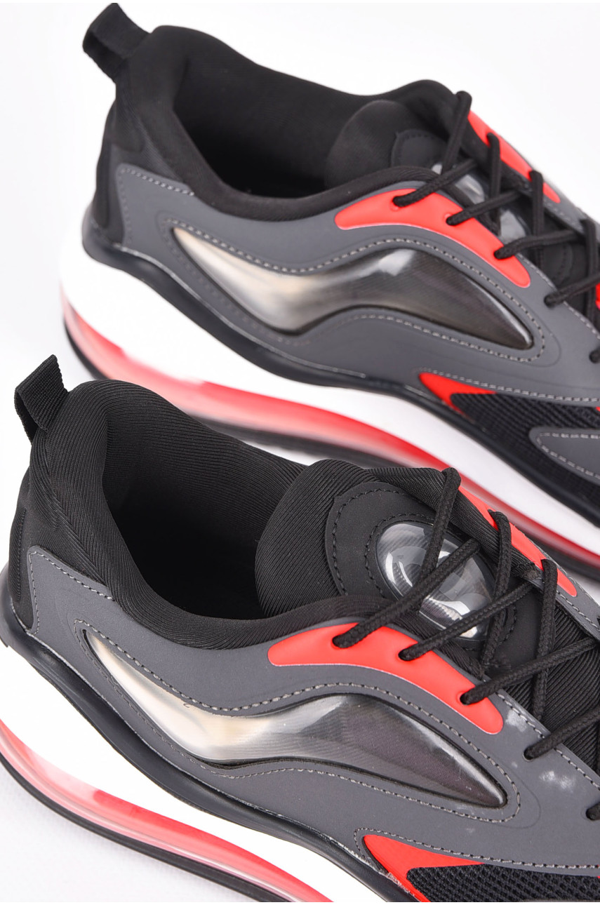 Кросівки чоловічі сіро-червоного кольору на шнурівці 1371-20 198297