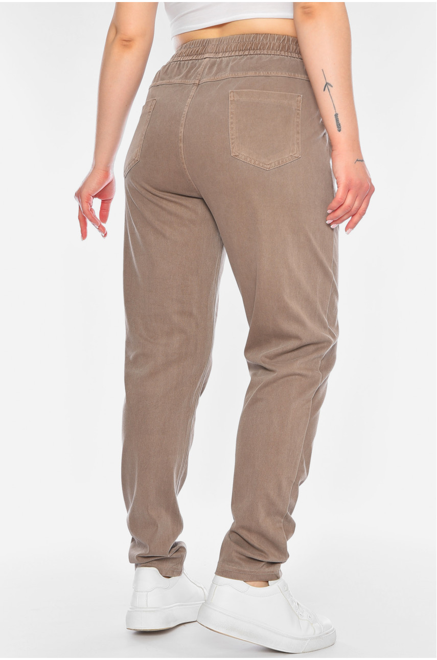 Штаны женские однотонные бежевого цвета 4090-4 198307