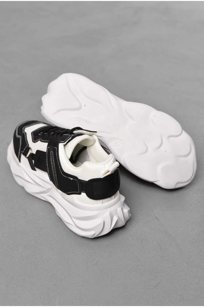 Кросівки чоловічі чорно-білого кольору на шнурівці нк05-5 198397