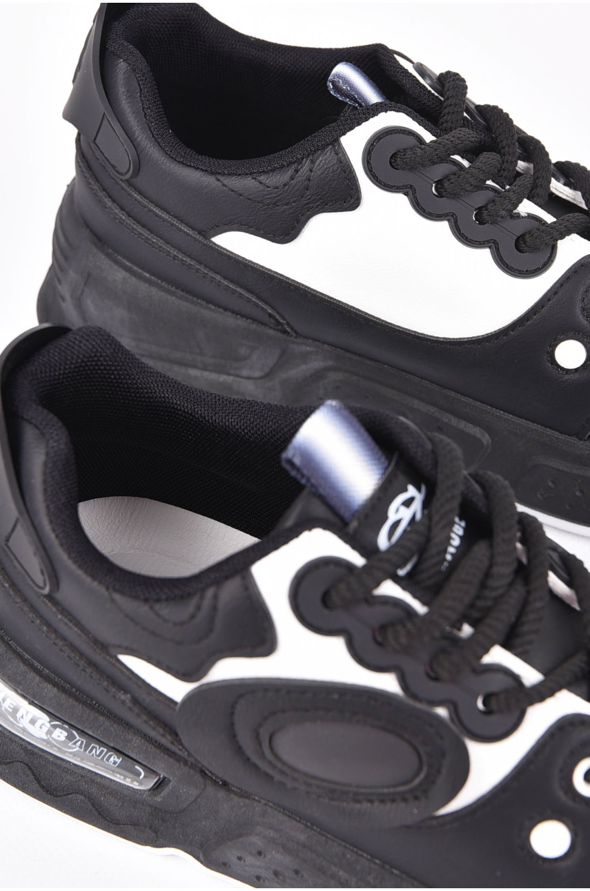Кросівки чоловічі чорно-білого кольору на шнурівці нк16-1 198398