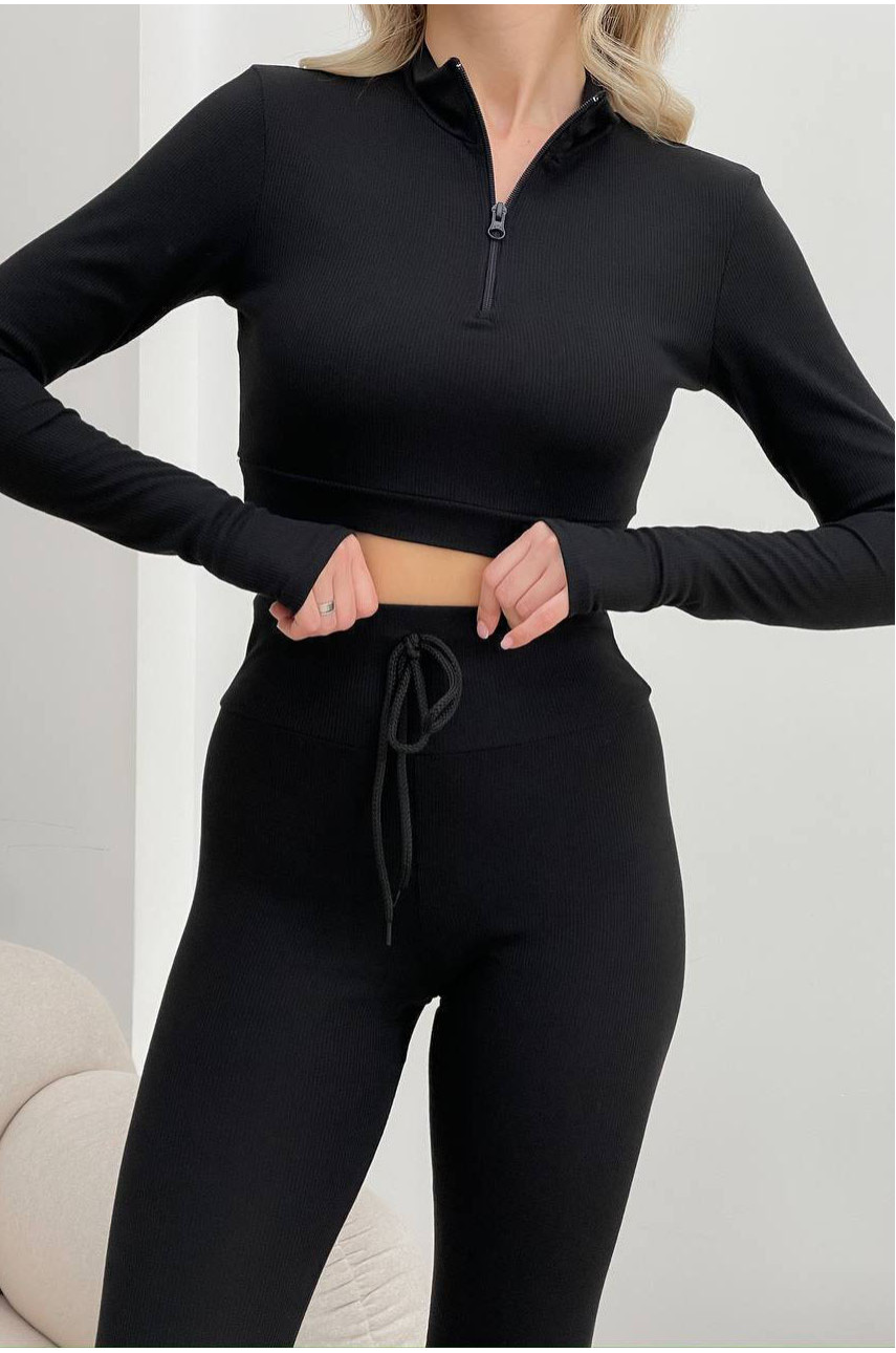 Спортивний костюм жіночий однотонний чорного кольору 128 198401