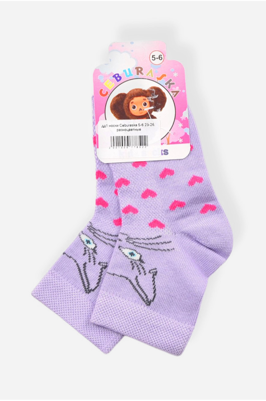 Шкарпетки дитячі демісезонні бузкового кольору з малюнком 198405 Шкарпетки дитячі демісезонні бузкового кольору з малюнком 198405