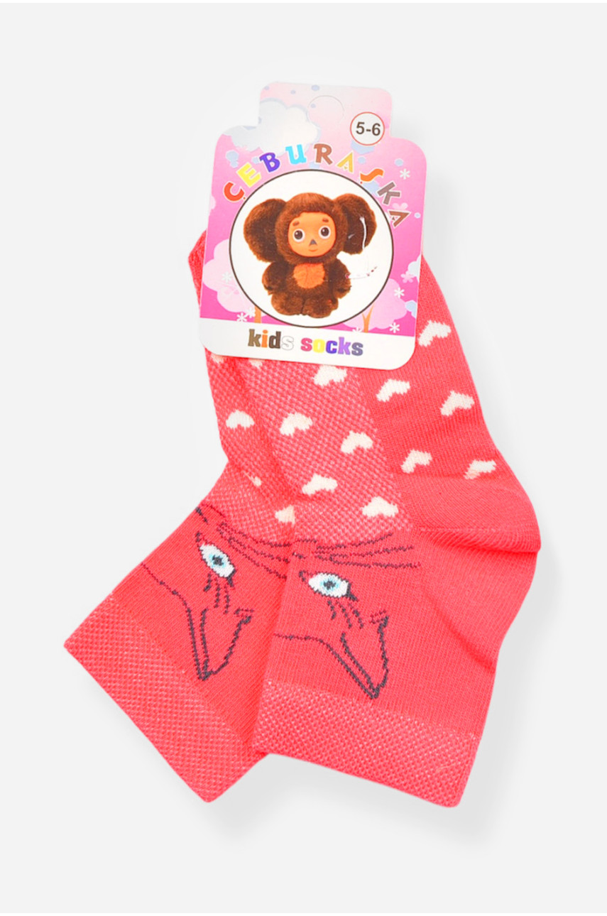 Шкарпетки дитячі демісезонні коралового кольору з малюнком 198406 Шкарпетки дитячі демісезонні коралового кольору з малюнком 198406