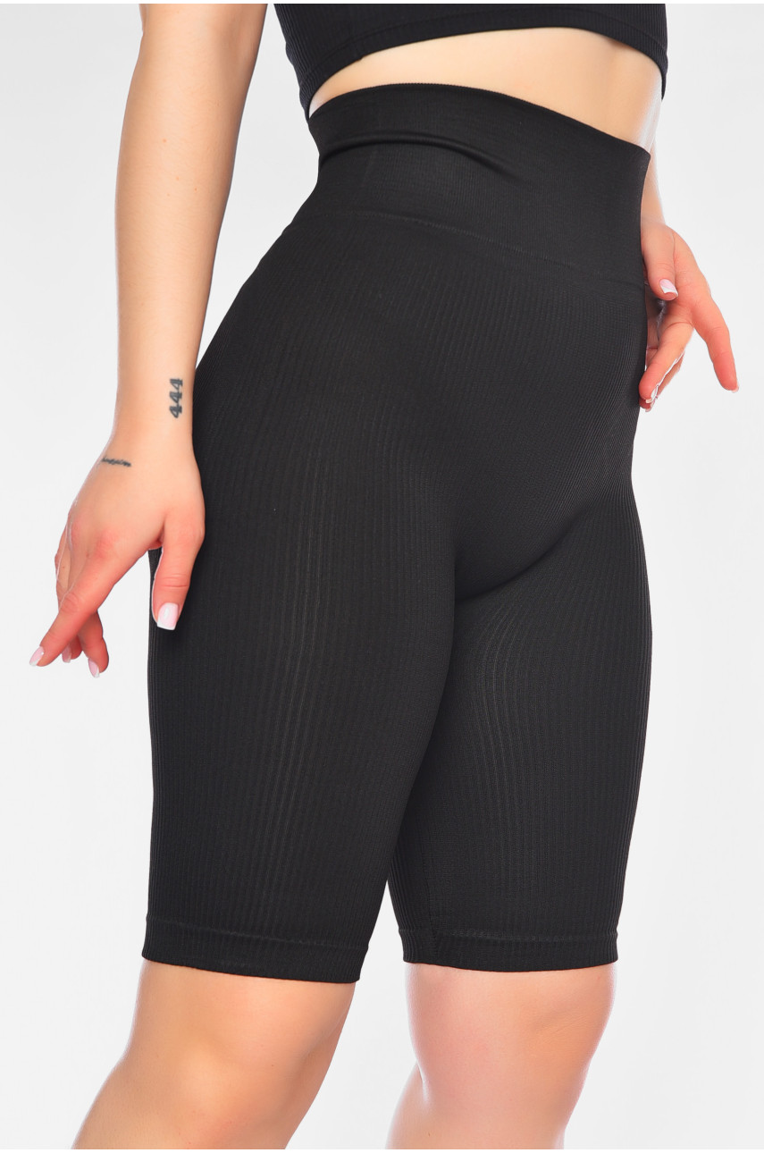 Велосипедки женские push-up в рубчик черного цвета А762 198419