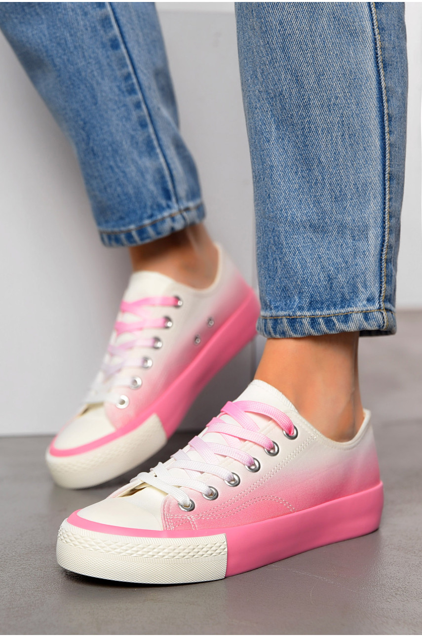 Кеды женские розового цвета на шнуровке текстиль F876-2 198603