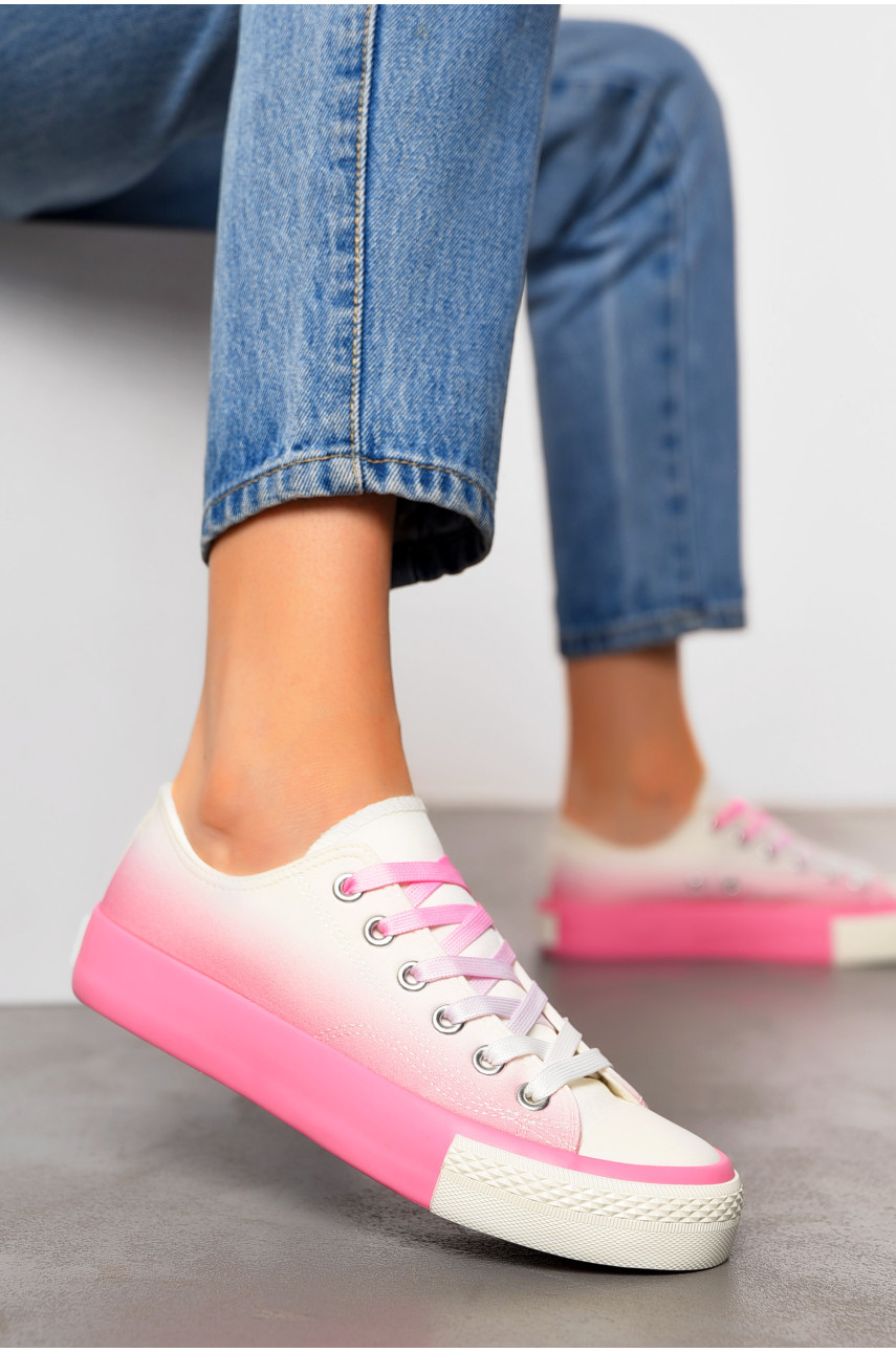 Кеды женские розового цвета на шнуровке текстиль F876-2 198603