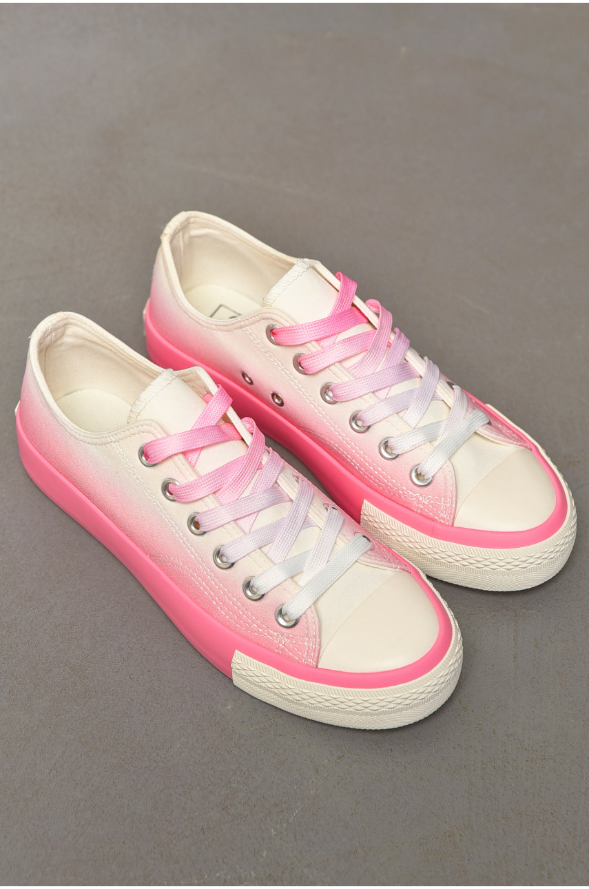 Кеды женские розового цвета на шнуровке текстиль F876-2 198603