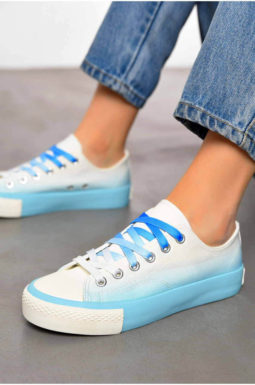 Кеды женские голубого цвета на шнуровке текстиль F876-1 198609