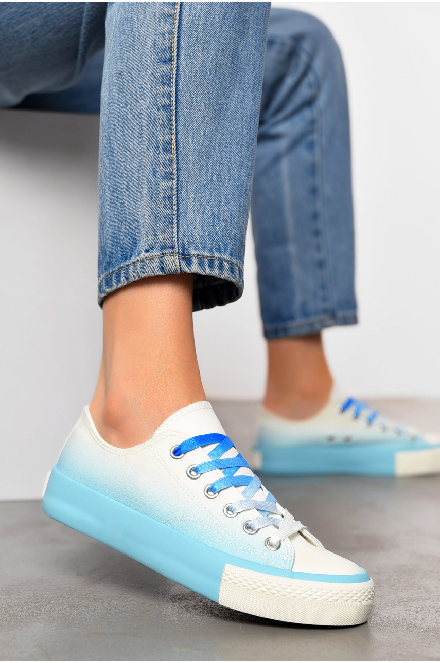 Кеды женские голубого цвета на шнуровке текстиль F876-1 198609