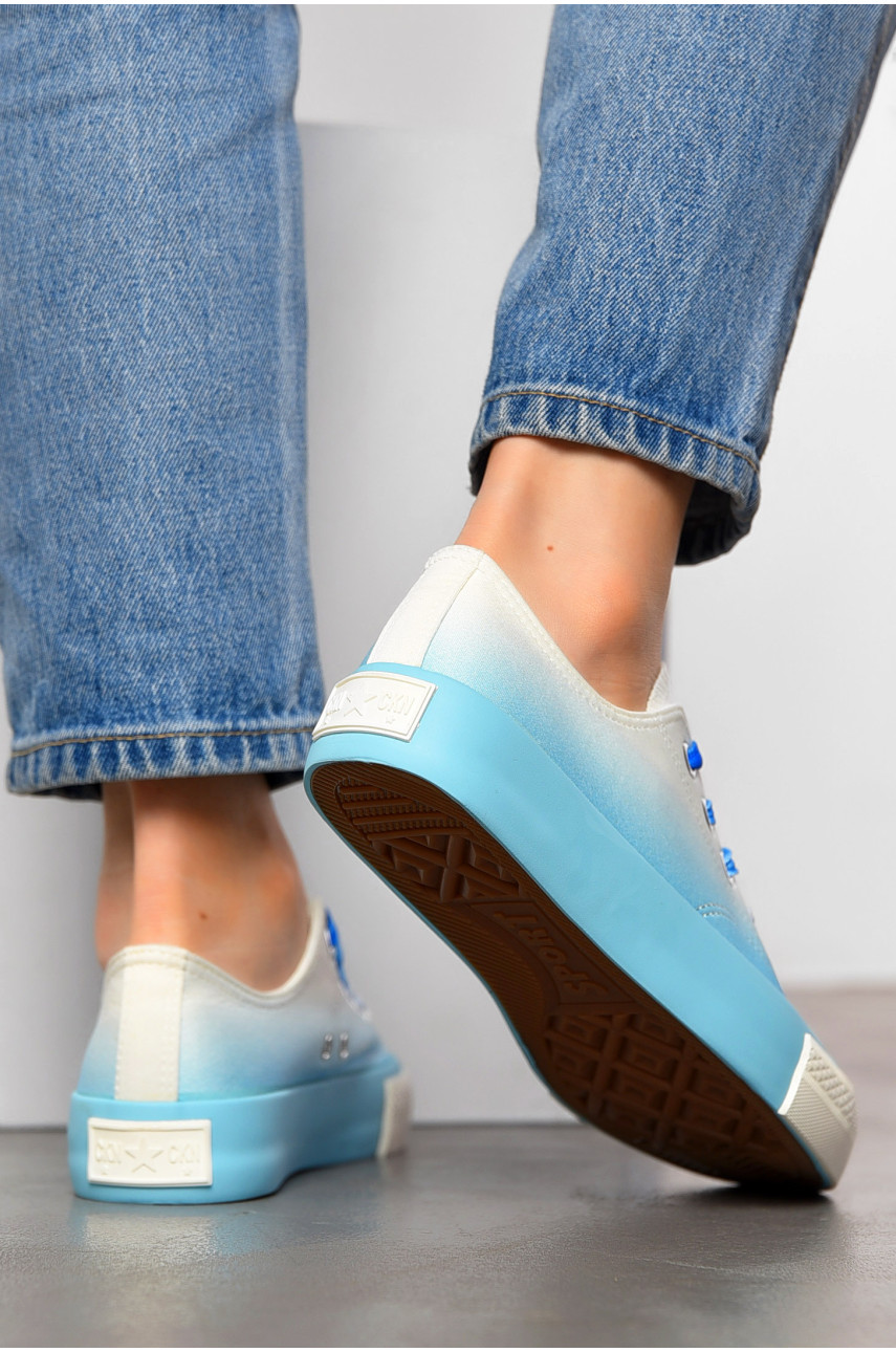 Кеды женские голубого цвета на шнуровке текстиль F876-1 198609