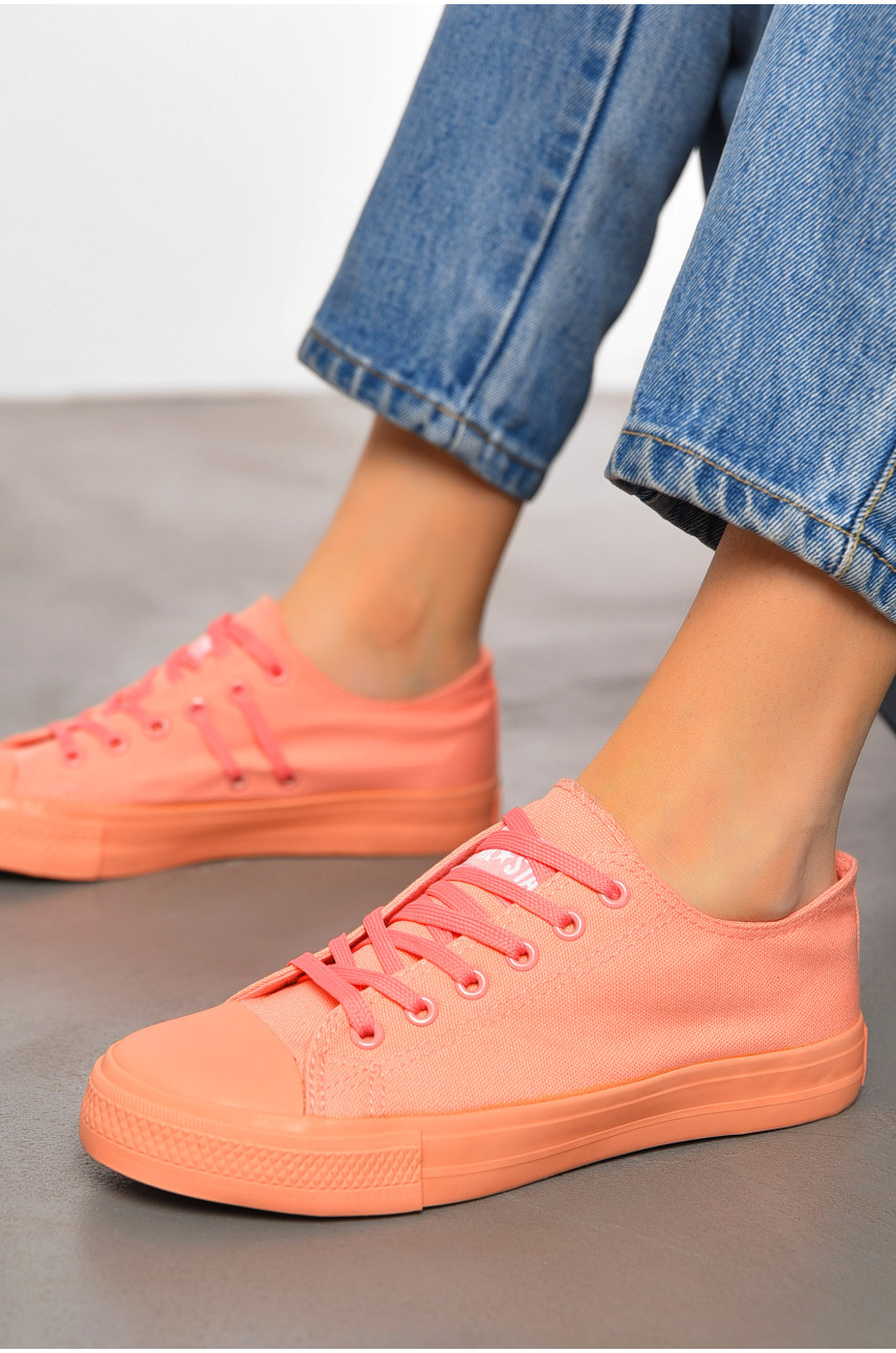 Кеды женские персикового цвета на шнуровке текстиль В1714-18 198613